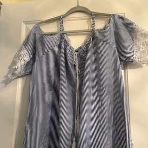 Fun and flirty blue stripes 2X sundress.